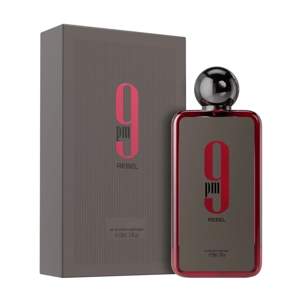 Perfume 9 PM EDP 100ml, Fragrância Amadeirada Picante para Homens, Frasco Vermelho de Luxo